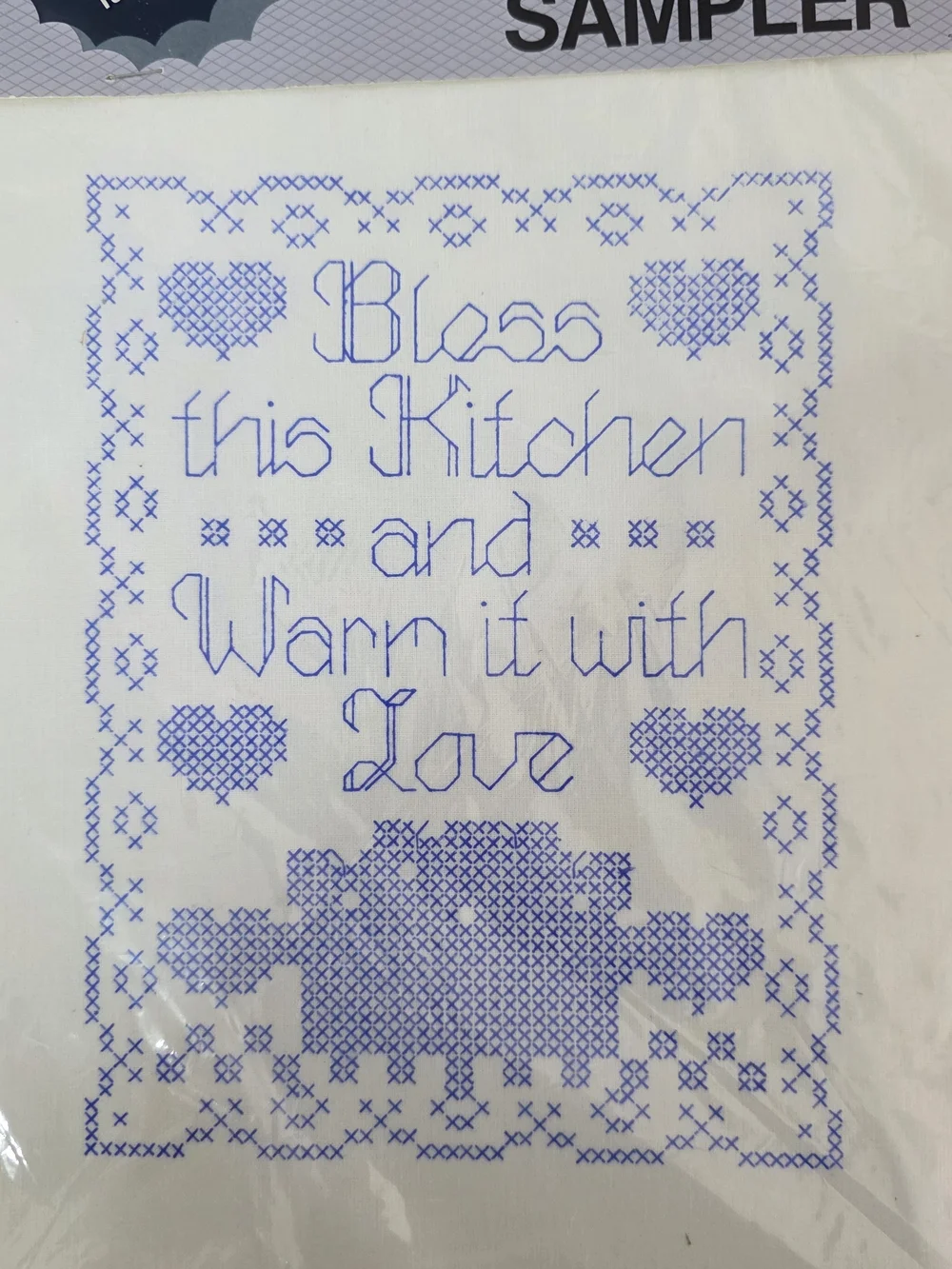 Bucilla Stamped Cross Stitch Bless This Kitchen And Warm It With Love Vintage